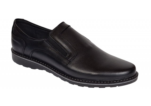 Pantofi barbati casual din piele naturala cu elastic negru GKRSPORTELN